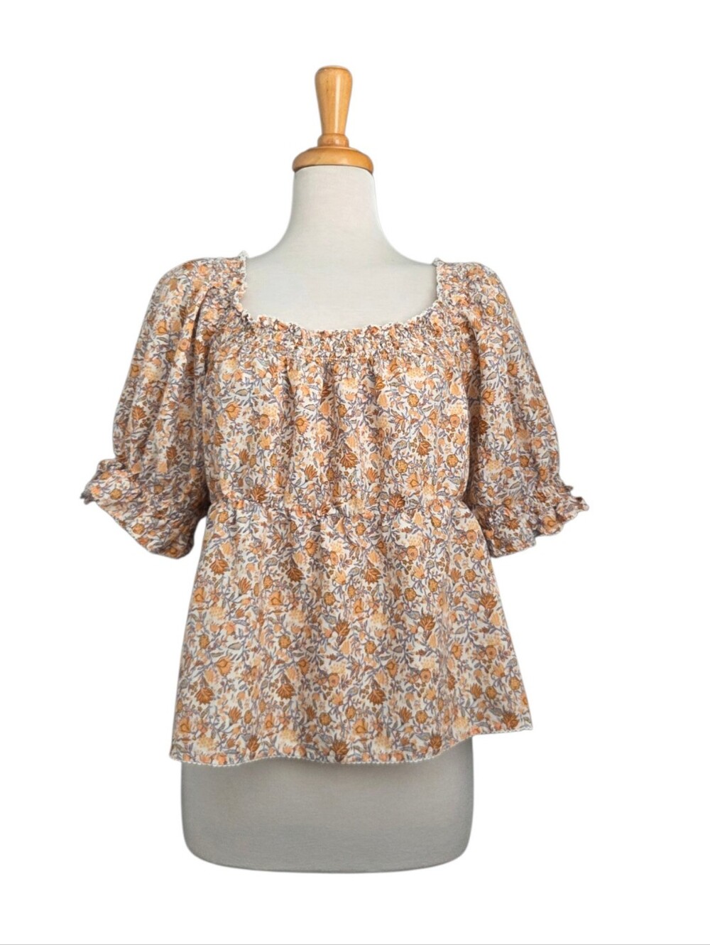 Old Navy Floral Puff Sleeve Babydoll Blouse Women's Size L Cottagecore Peasant